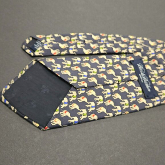 Vintage Brooks Brothers Pure Silk Navy Elephant Print Tie Made In USA 58" X 3.5" - Picture 4 of 6